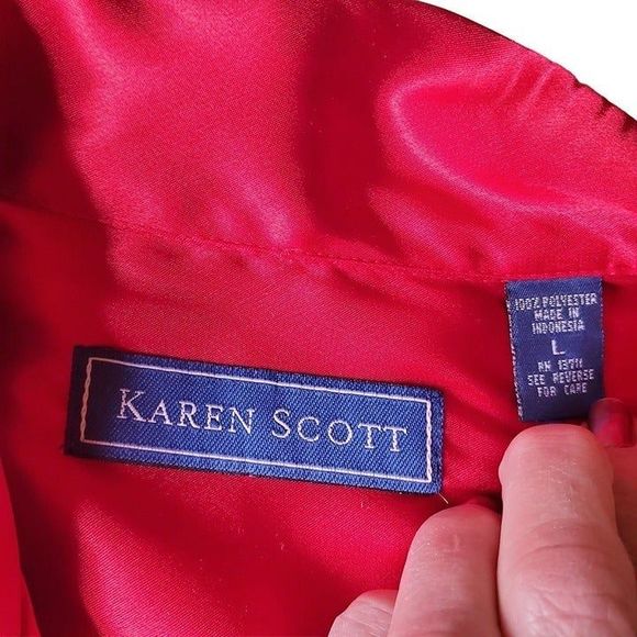 VTG Karen Scott Candy Apple Red Satin Blouse Women's Size Large - Picture 9 of 10